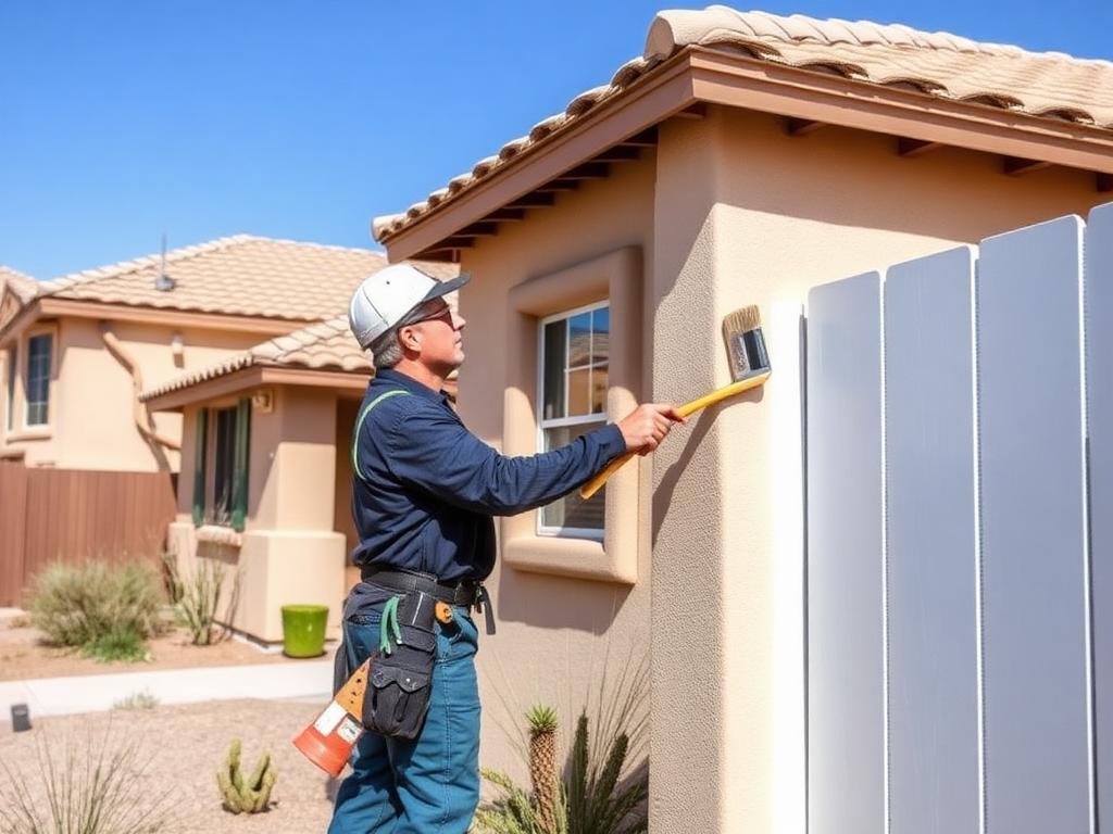 Handyman doing exterior painting on a Las Cruces home